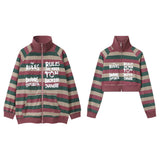 Men Hoodie Striped Stand Collar Zipper Coat Men and Women Letters