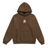 Men Fleece Lined Hoodie Autumn Winter Sweater Male Letter Embroidered Loose Hooded Pullover Long Sleeve Top