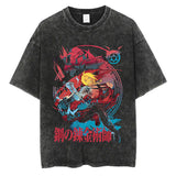 Vintage Black Washed Cotton Tees Shirts Anime Graphic