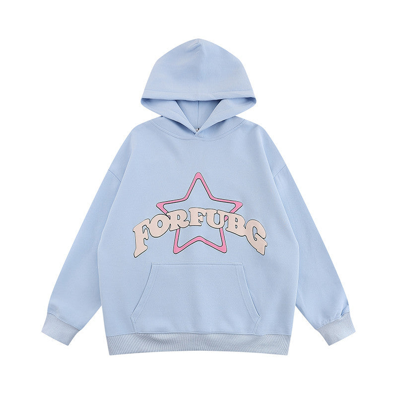 Men Hoodie Five-Pointed Star Printed Hoodie Autumn and Winter Loose Top Vibe