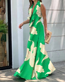 Jungle Print Maxi Dress Spring Loose Wide Leg Jumpsuit