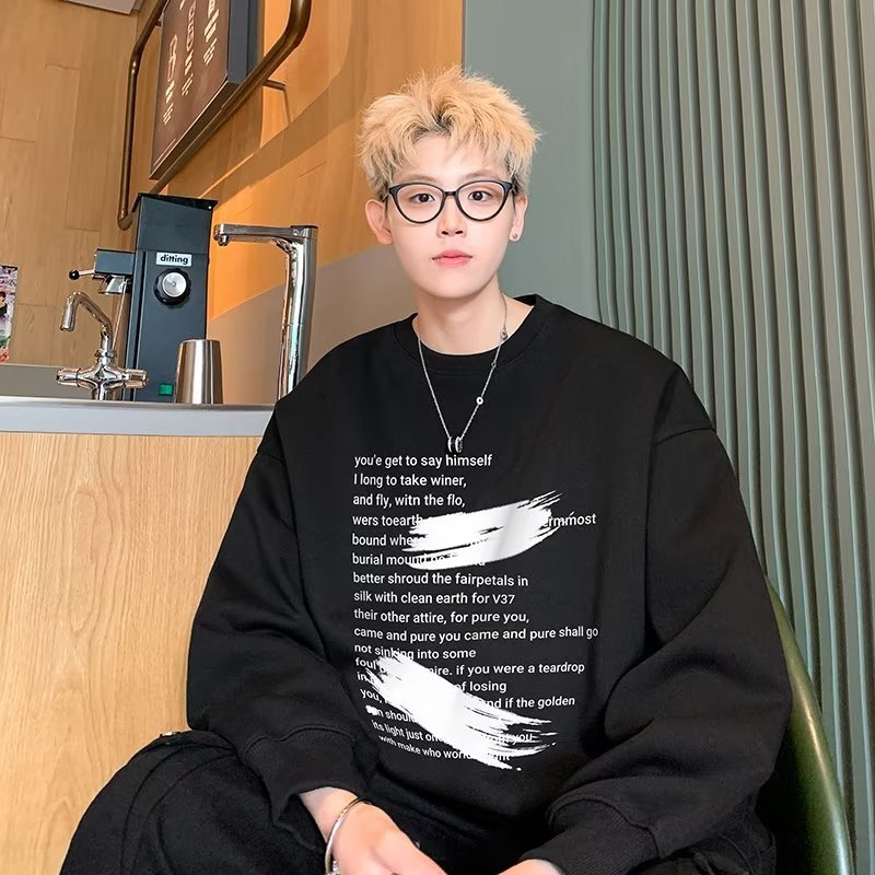 Men Hoodie Heavy round Neck Sweater Men Couple Loose