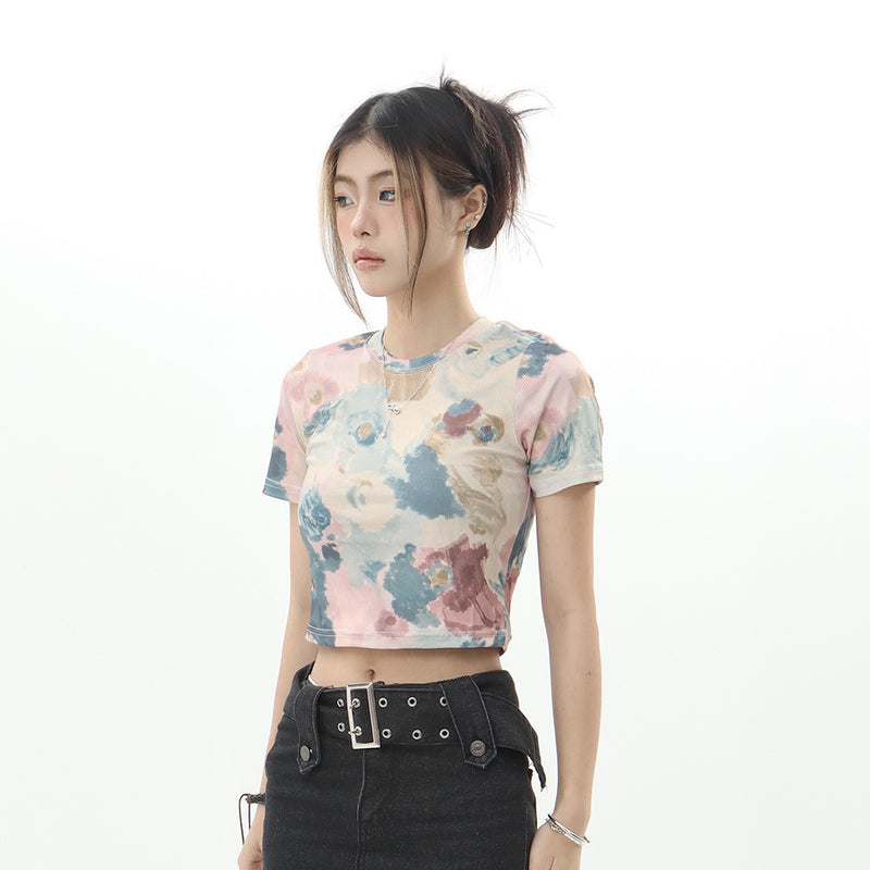 Women T-shirt Short T-shirt Women's High Waist Summer Short Sleeve