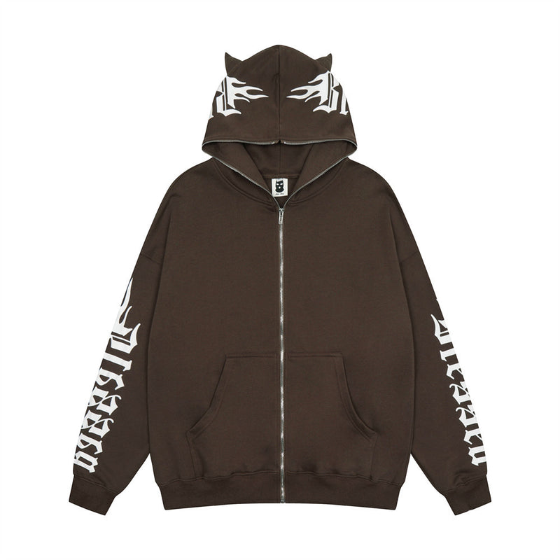 Men Hoodie Horn Letter Printed Hoodie Coat