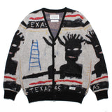 Graffiti Bomber Jacket Pure Cotton Yarn V-neck Knitted Cardigan