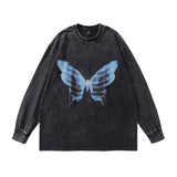 Men Long Sleeve Shirt Bone Print Vintage Long Sleeve T-shirt Washed and Worn Bottoming Shirt