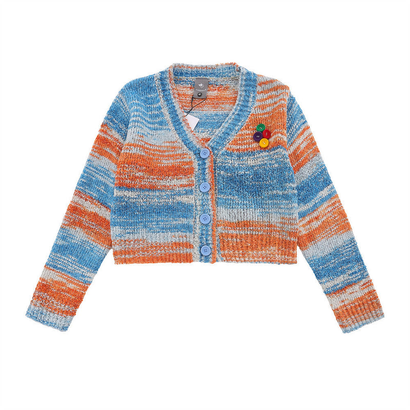 Women Sweater Short Tie-Dyed Sweater Women's Autumn Casual Button Sweater