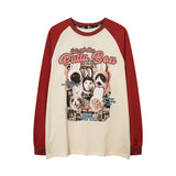 Men Long Sleeve Shirt Contrast Color Raglan Couple Long Sleeve Bottoming T-shirt Retro Men and Women
