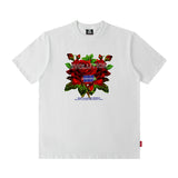 Men T Shirt Rose Print Short Sleeve Loose Fashion Brand Hip Hop Men