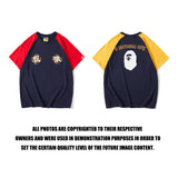Bathing Ape T Shirt Summer Casual Loose plus Size Raglan Sleeve Color Matching T-shirt