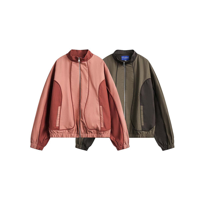 Unisex Jacket Fall Color-Blocking Stand Collar Jacket