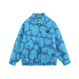 Men Cotton Mixed Jacket Coat Fall/Winter Jacket Men's Full Printed Heart Letter Lapel Zipped Cotton-Padded Jacket