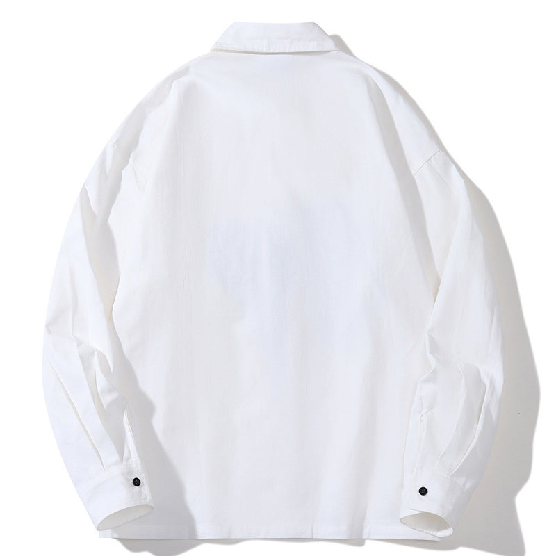 Men Long Sleeve T Shirt Ins Printed Long Sleeve Shirt Trendy Loose Lapels Shirt