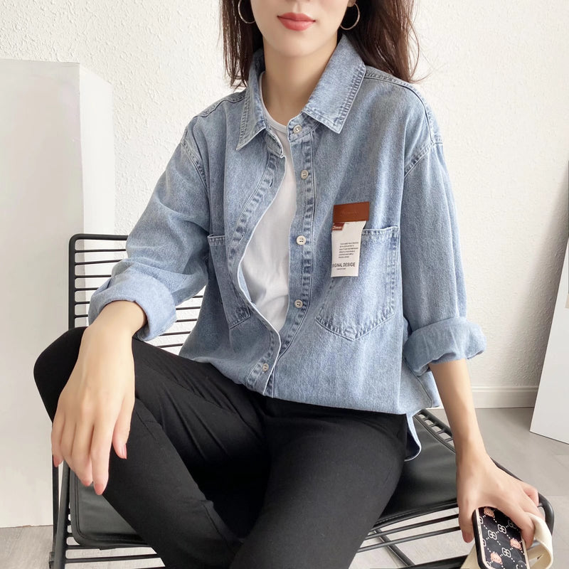 Women T-shirt Spring Autumn Blouse Loose Denim Jacket