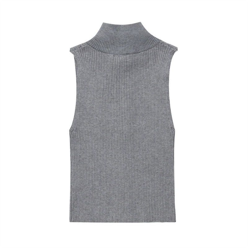 Women Vest Solid Color Short Knitted Vest Girls' Knitted T-shirt