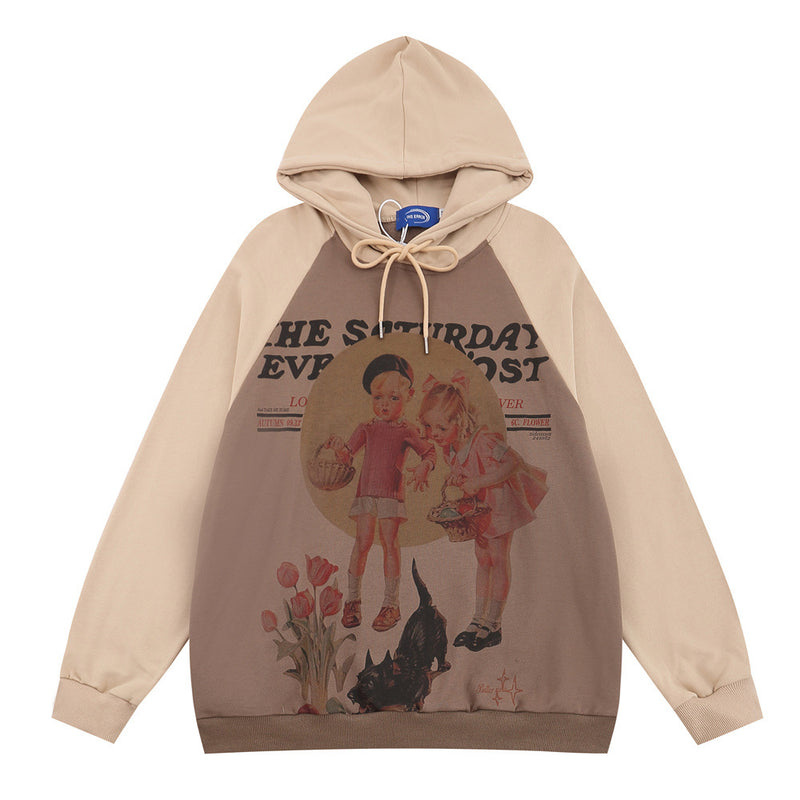 Men Hoodie Retro Figure Printed Hoodie