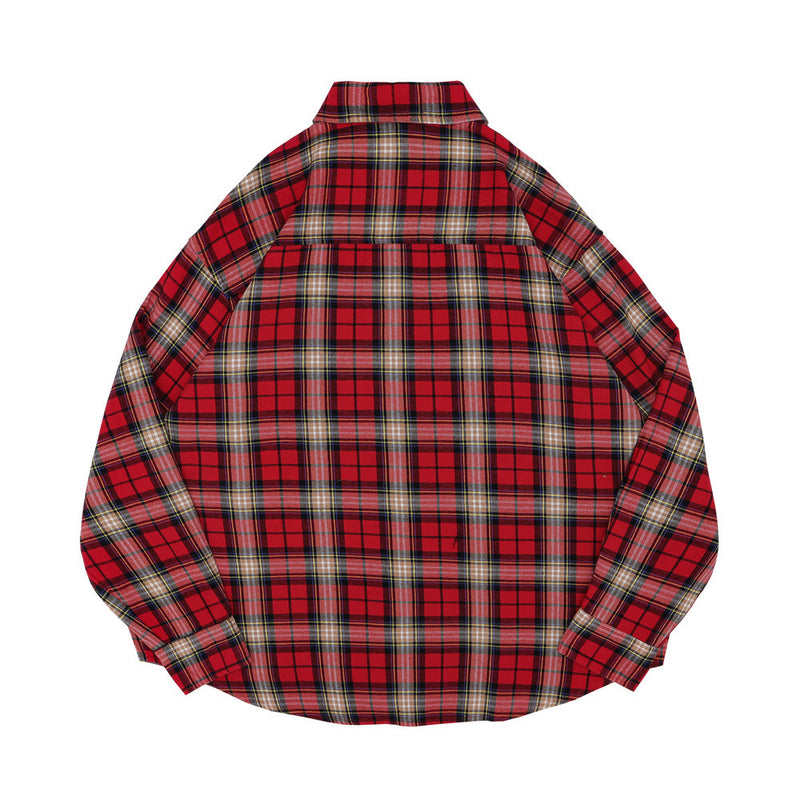 Men Long Sleeved T Shirt Spring and Autumn Lattice Shirt Men Letter Embroidery Loose Shirt Coat