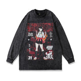 Men Long Sleeve Shirt Hip Hop Retro Head Washed and Worn Long Sleeve T-shirt Men and Women