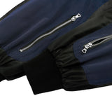 Men Cotton Loaded Jacket Coat Color Contrast Patchwork Jacket Coat Men's Loose Zip Motorcycle Cotton-Padded Jacket