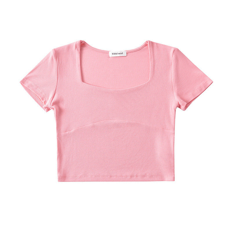 Women T-Shirt Short-Sleeved T-shirt Spring and Summer Solid Color Short Top