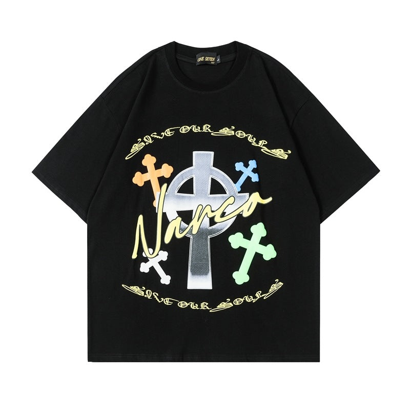 Men T Shirt Hip Hop Retro Short Sleeve T-shirt Men and Women Casual