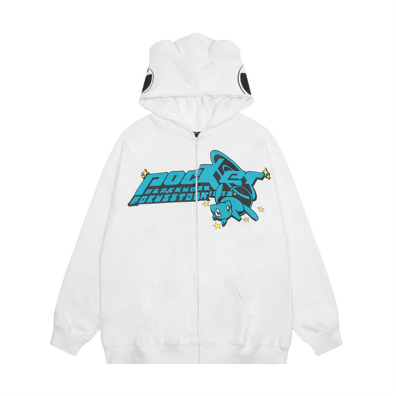 Men Fleece Lined Hoodie Letter Hooded Cardigan Sweater Men's Autumn and Winter Baggy Coat