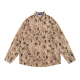 Men Long Sleeved T Shirt Floral Print Long Sleeve Shirt Men's Loose Spring and Autumn Lapel Shirt