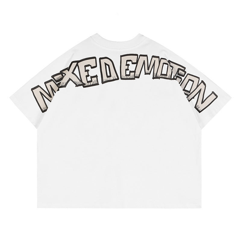 Mixed Emotion T-Shirt Blutosatire Boxy Crew Neck Loose Short Sleeve