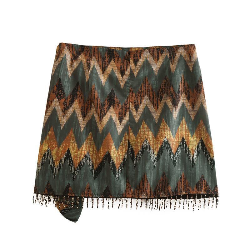 Women Skirt Summer Beaded Print Skirt