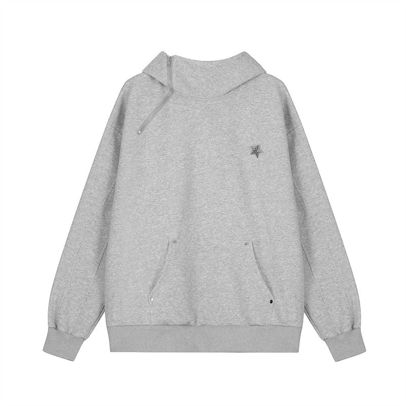 Men Hoodie Simple Personality Hooded Sweater Boys Turtleneck Zipper Pullover Loose Hoodie Autumn and Winter