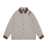 Men Long Sleeved T Shirt Contrast Color Long Sleeves Shirt Spring and Autumn High Street Loose Turn Button Shirt