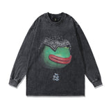 Men Long Sleeve Shirt Vintage Distressed Washed Printed Long Sleeve T-shirt Bottoming Shirt for Men and Women