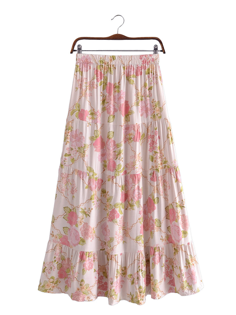 Women Skirt Spring and Autumn Elastic Printed Skirt