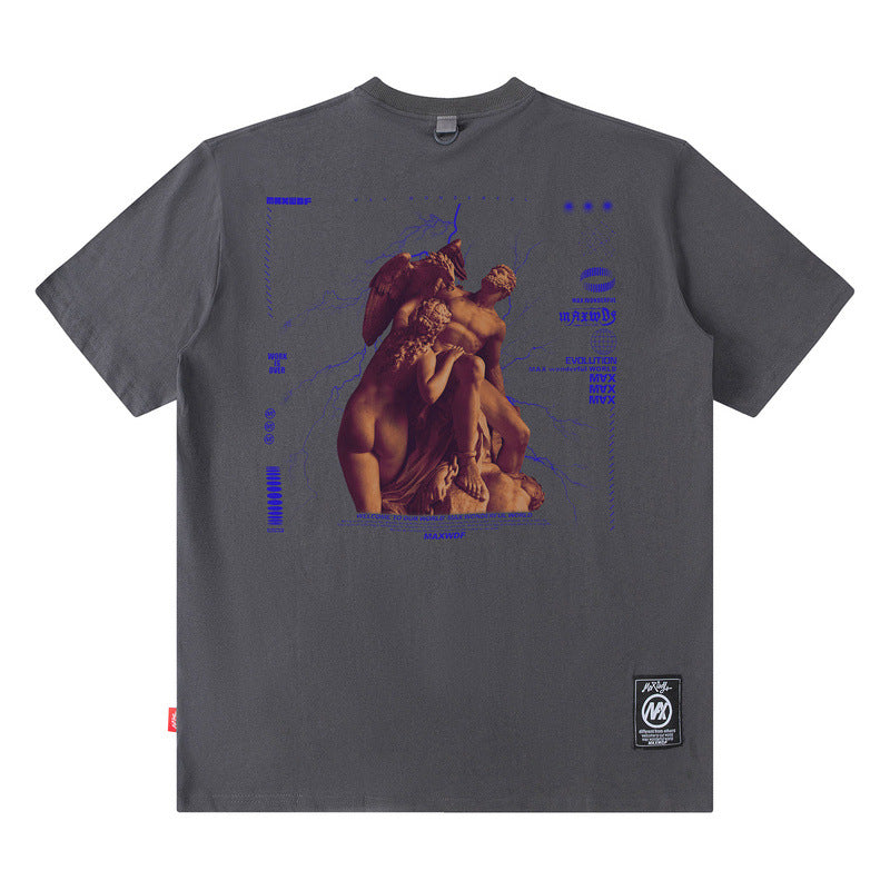Men T Shirt Goethe Printed round Neck Short Sleeve T-shirt Male and Female Trendy Brand Loose