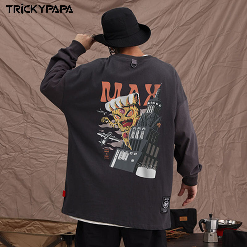 Men Long Sleeve Shirt Personality Cartoon Printed Loose Long Sleeves T-shirt Men's and Women's Tops