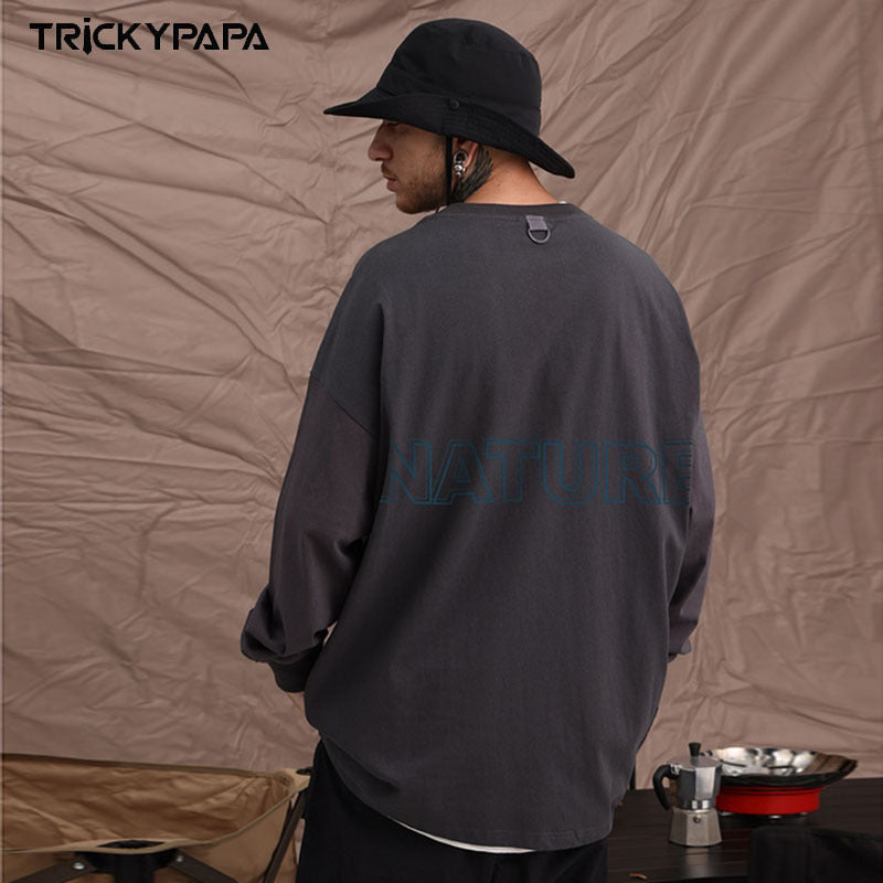 Men Long Sleeve Shirt Letter Printed Long Sleeve T-shirt Men's Loose Casual