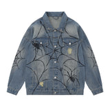 Men Denim Jacket Spring and Autumn Denim Jacket Men's Printed Washed and Worn Denim Jacket
