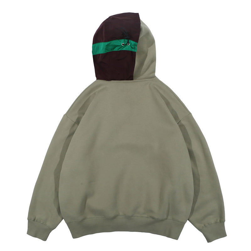 Men Fleece Lined Hoodie Stitching Hooded Hooded Sweaters Menswear Loose Pullover