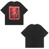 Men T Shirt Alphabet Graffiti Print Distressed Short-Sleeved T-shirt Men and Women Vibe Style