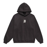 Men Fleece Lined Hoodie Autumn Winter Sweater Male Letter Embroidered Loose Hooded Pullover Long Sleeve Top