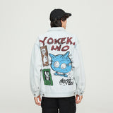 Graffiti Bomber Jacket Light Color Denim Jacket
