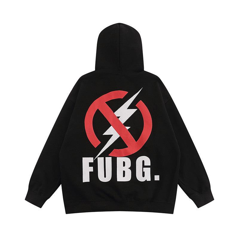 Men Hoodie Lightning Ban Pattern Hooded Sweater Men