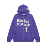 Men Fleece Lined Hoodie Foam Star Letters Hooded Sweater Boys Autumn and Winter Zipper Coat