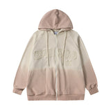 Men Fleece Lined Hoodie Fall/Winter Hoodie Men's Gradient Letter Embroidery Zipper Jacket