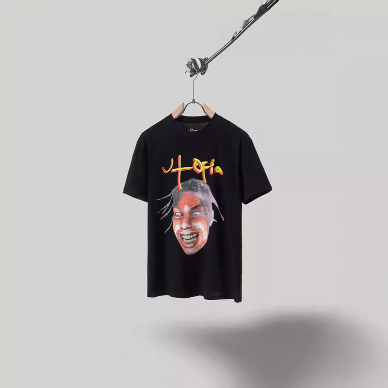 Men T-shirts Travis Scott Cactus Jack x Utopia dreadlocks avatar stone alphabet print short sleeve T-shirt