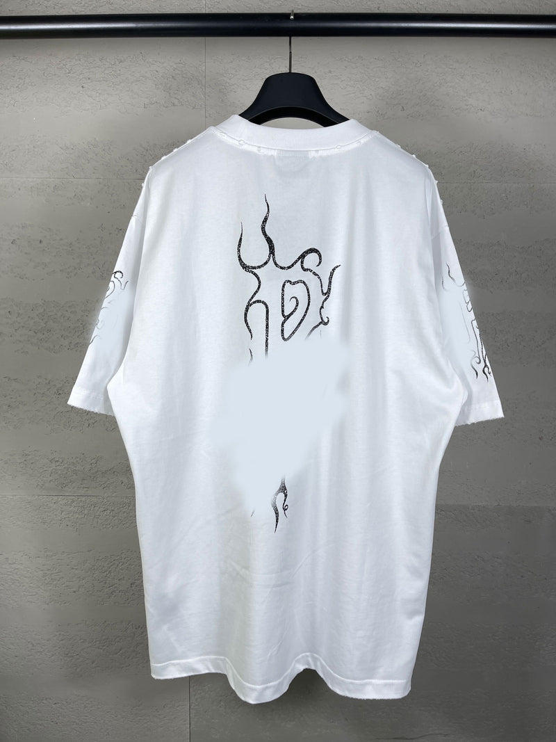 Men T-shirts LOGO destruction print short-sleeved T-shirt loose casual