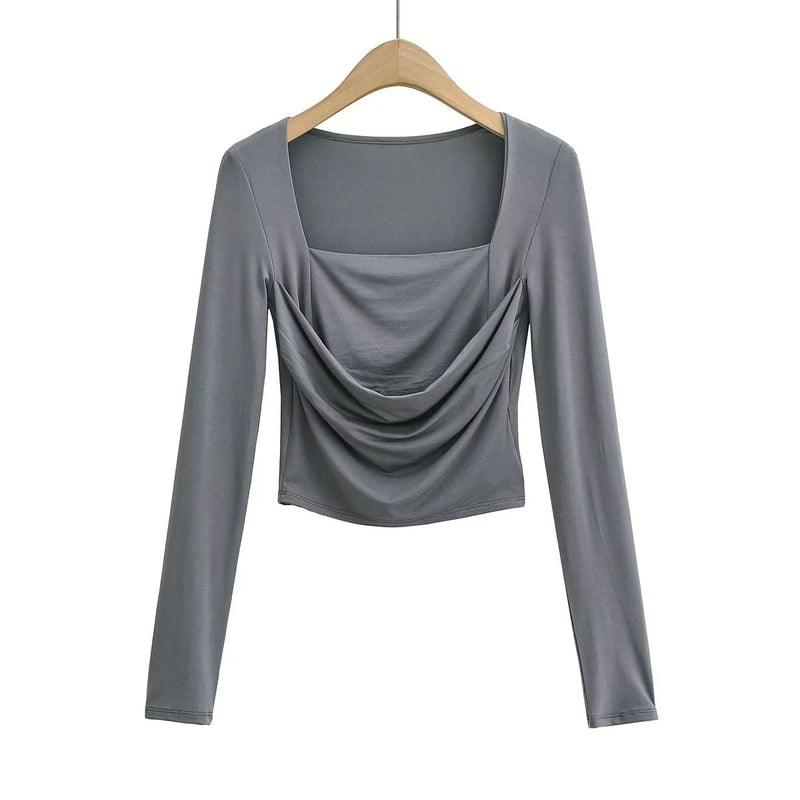 Women T-shirt Long Sleeve Square-Neck T-shirt Women's Tops Autumn Thin Bottoming Shirt