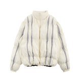 Men Cotton Mixed Jacket Coat Stitching Contrast Color Striped Bread Coat Men's Winter Cotton Dress Loose Zip Coat