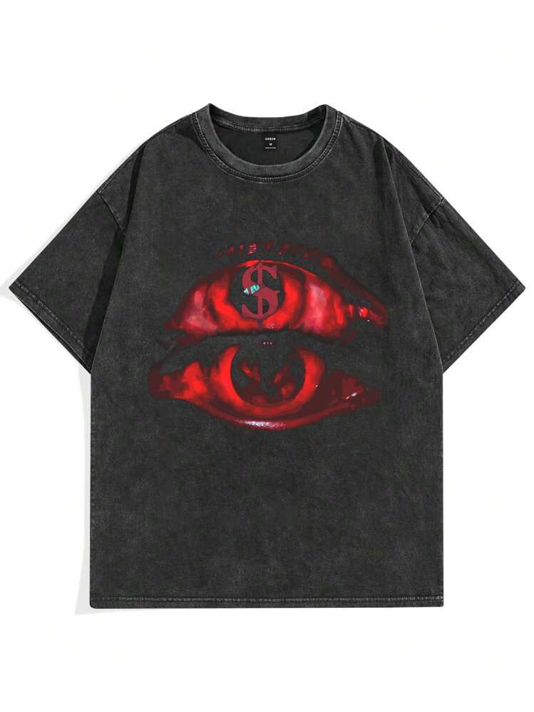 Loose Fit Men's Letter Print Round Neck