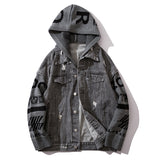Men Denim Jacket Men's Spring and Autumn Loose Stitching Sweater Hooded Jacket